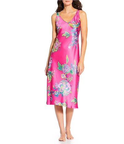 N by Natori Sleeveless V-Neck Satin Floral Print Coordinating Nightgown