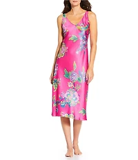 N by Natori Sleeveless V-Neck Satin Floral Print Coordinating Nightgown