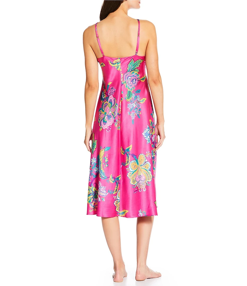N by Natori Sleeveless V-Neck Satin Floral Print Coordinating Nightgown
