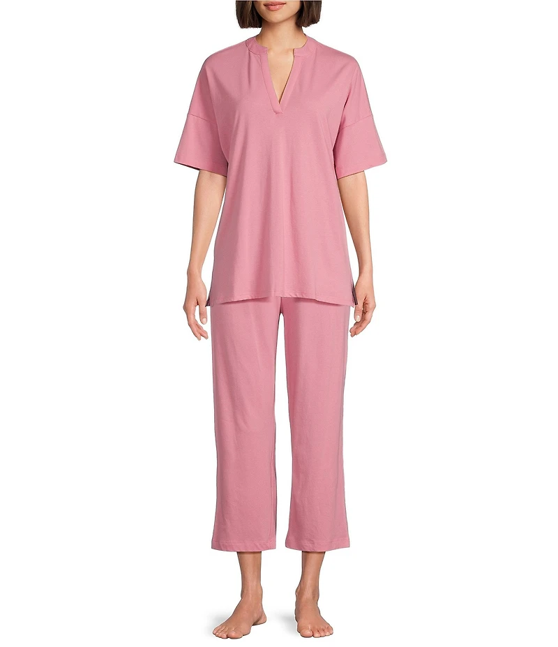 N by Natori Solid Knit Drawstring Tie Waist Side Pocket Coordinating Cropped Lounge Pant
