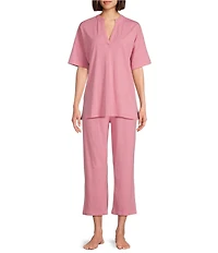N by Natori Solid Knit Drawstring Tie Waist Side Pocket Coordinating Cropped Lounge Pant