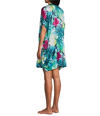 N By Natori Viva Satin Tropical Floral Short Sleeve V-Neck Sleepshirt