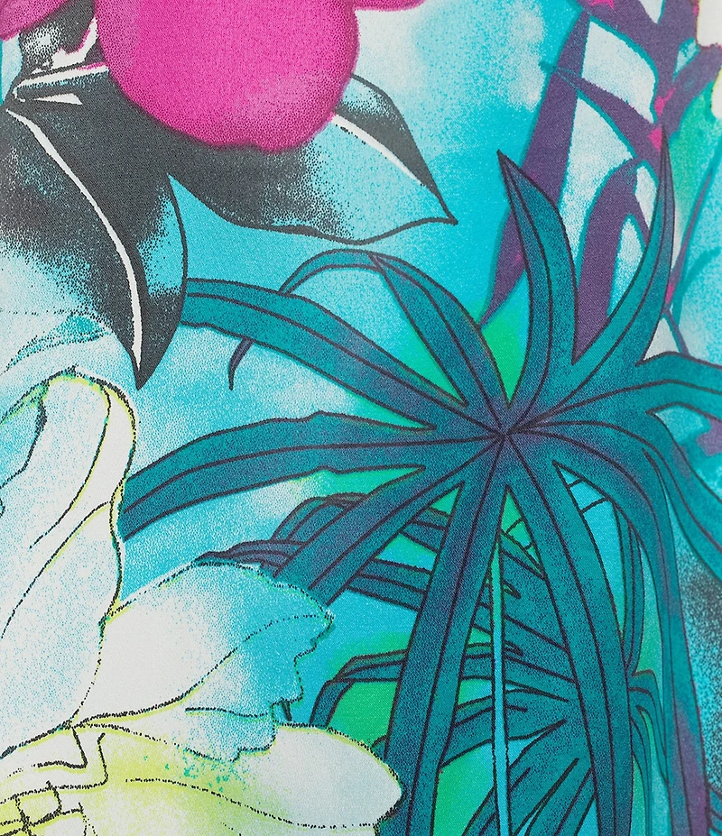 N By Natori Viva Satin Tropical Floral Short Sleeve V-Neck Sleepshirt