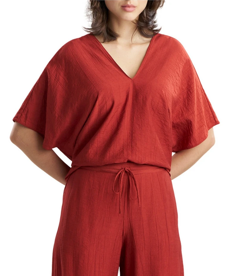 N Natori by Natori Terra Foil Crinkle Short Sleeve V-Neck Sleep Lounge Top