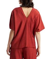 N Natori by Natori Terra Foil Crinkle Short Sleeve V-Neck Sleep Lounge Top
