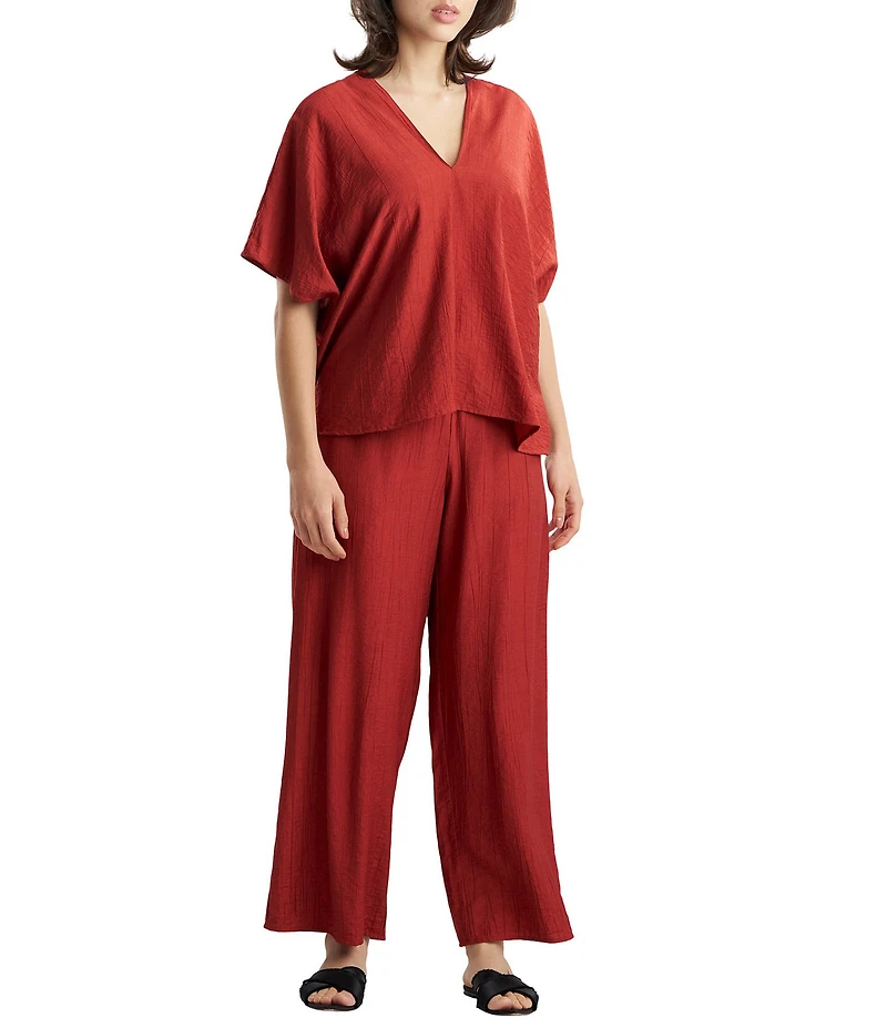 N Natori by Natori Terra Foil Crinkle Short Sleeve V-Neck Sleep Lounge Top