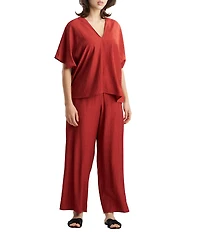 N Natori by Natori Terra Foil Crinkle Short Sleeve V-Neck Sleep Lounge Top