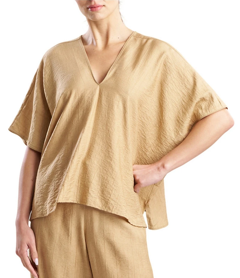 N Natori by Natori Terra Foil Crinkle Short Sleeve V-Neck Sleep Lounge Top