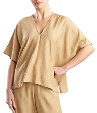 N Natori by Natori Terra Foil Crinkle Short Sleeve V-Neck Sleep Lounge Top