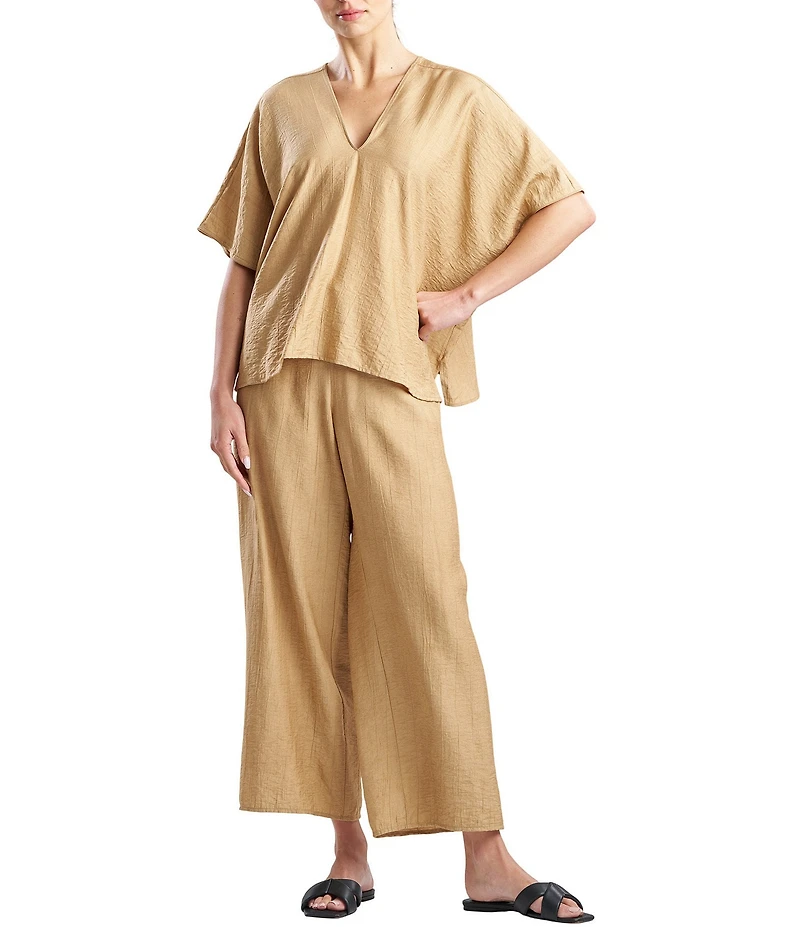 N Natori by Natori Terra Foil Crinkle Short Sleeve V-Neck Sleep Lounge Top
