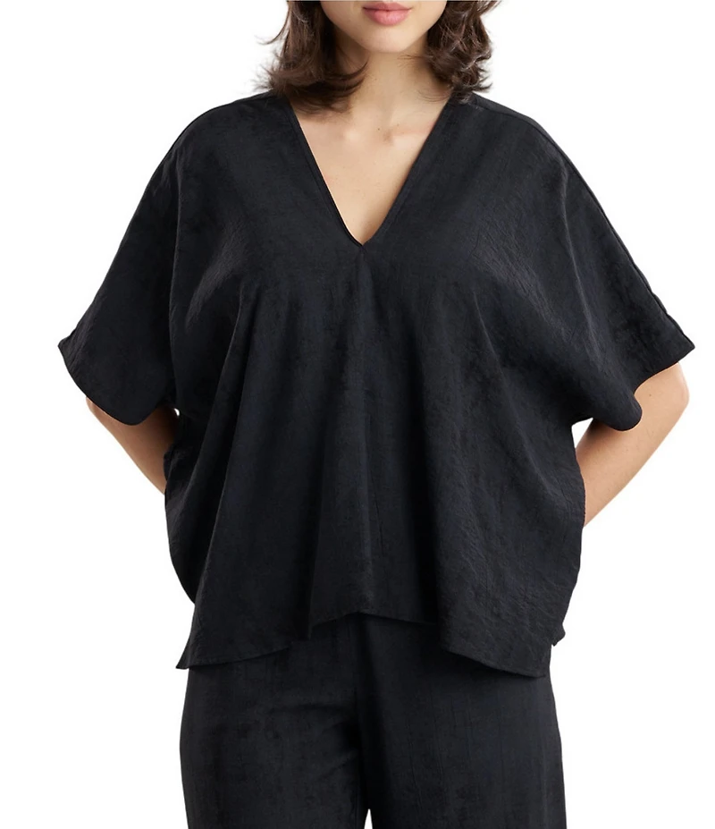 N Natori by Natori Terra Foil Crinkle Short Sleeve V-Neck Sleep Lounge Top