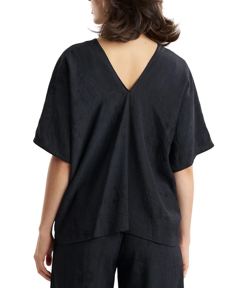 N Natori by Natori Terra Foil Crinkle Short Sleeve V-Neck Sleep Lounge Top