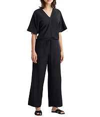 N Natori by Natori Terra Foil Crinkle Short Sleeve V-Neck Sleep Lounge Top