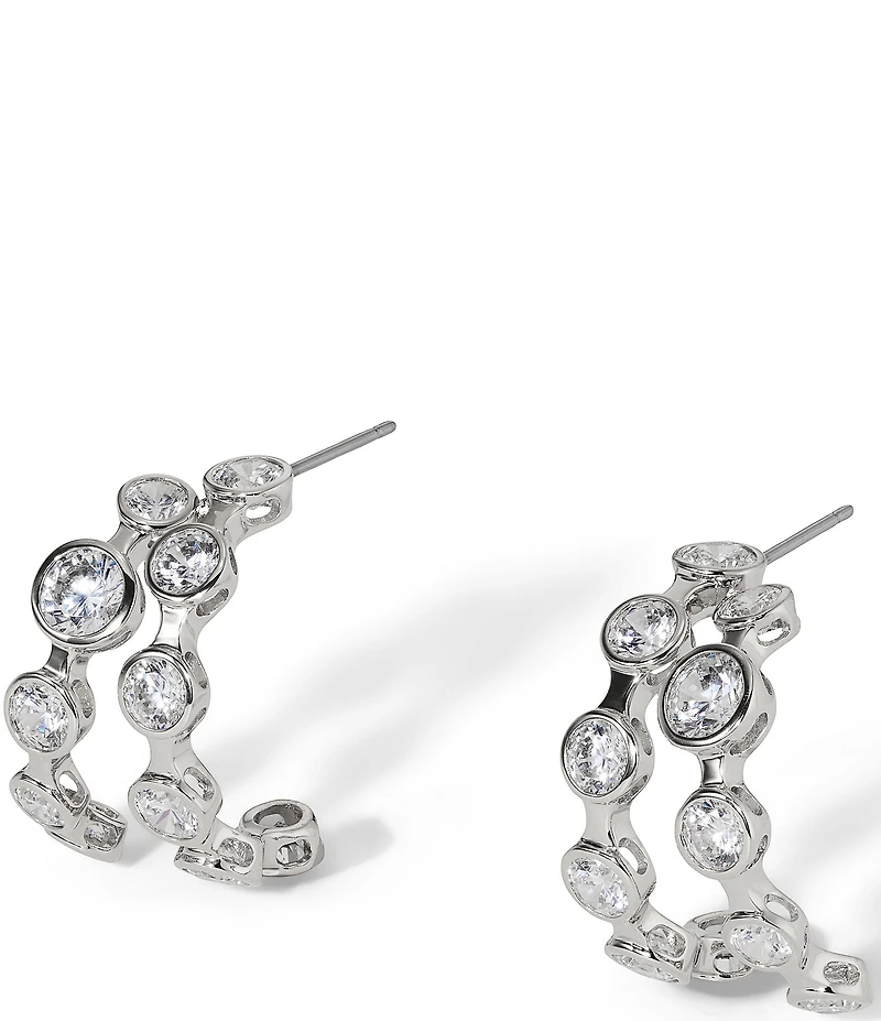 Nadri Brooklyn Double Row C Hoop Earrings