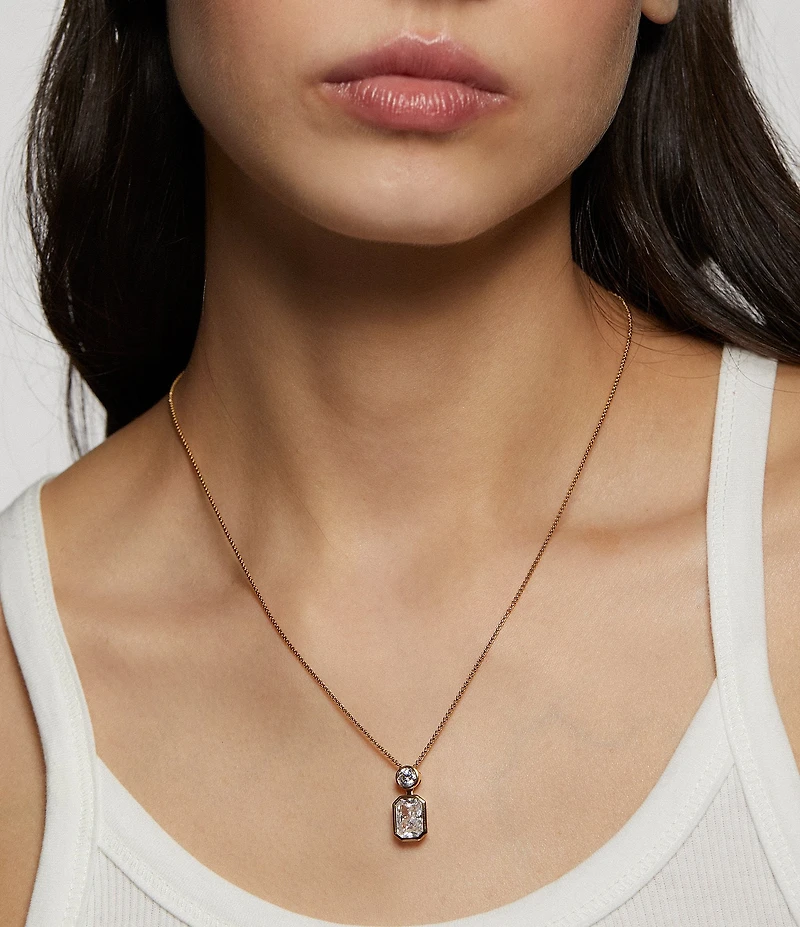 Nadri Brooklyn Slide Emerald Cut CZ Short Pendant Necklace
