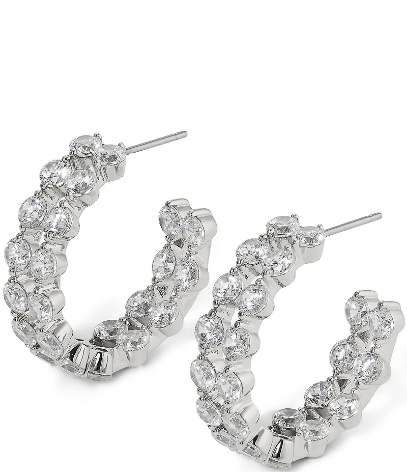 Nadri Cassi Double Row C Hoop Earrings