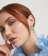 Nadri Cassi Double Row C Hoop Earrings