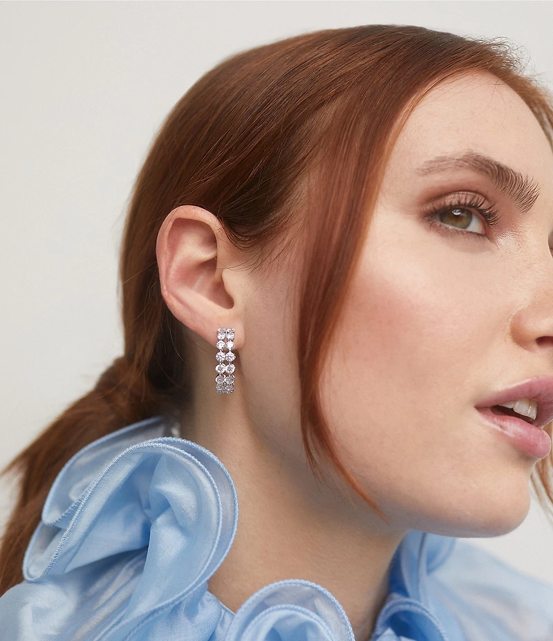 Nadri Cassi Double Row C Hoop Earrings