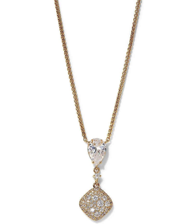 Nadri Crushed Pave Cushion Drop Short Pendant Necklace