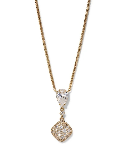 Nadri Crushed Pave Cushion Drop Short Pendant Necklace