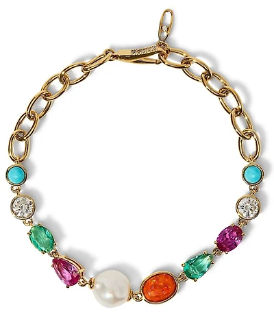 Nadri Frieda Multi Color Pearl Chain Line Bracelet