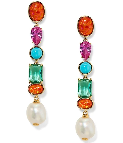 Nadri Frieda Multi Color Pearl Linear Earrings