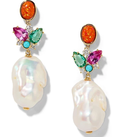 Nadri Frieda Multi Color Post Large Baroque Pearl Drop Earrings
