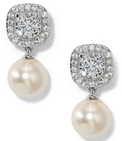 Nadri Lulu Cushion Halo Pearl Drop Earrings