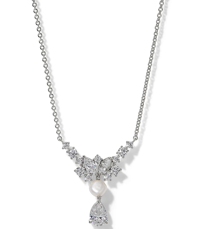 Nadri Ravish Freshwater Pearl CZ Drop Frontal Short Pendant Necklace