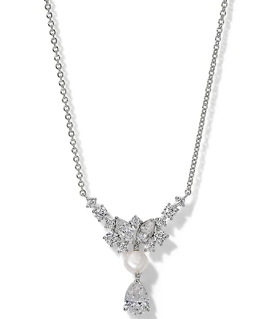 Nadri Ravish Freshwater Pearl CZ Drop Frontal Short Pendant Necklace