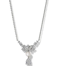 Nadri Ravish Freshwater Pearl CZ Drop Frontal Short Pendant Necklace