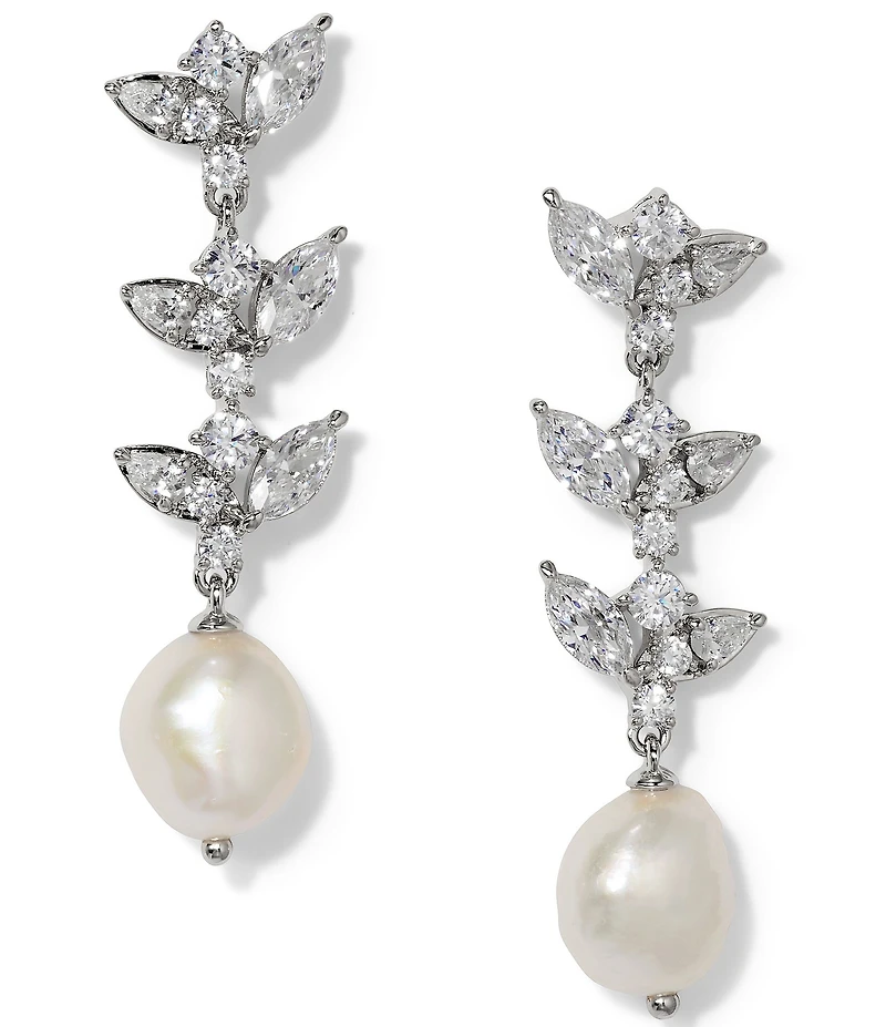 Nadri Ravish Freshwater Pearl CZ Linear Drop Earrings