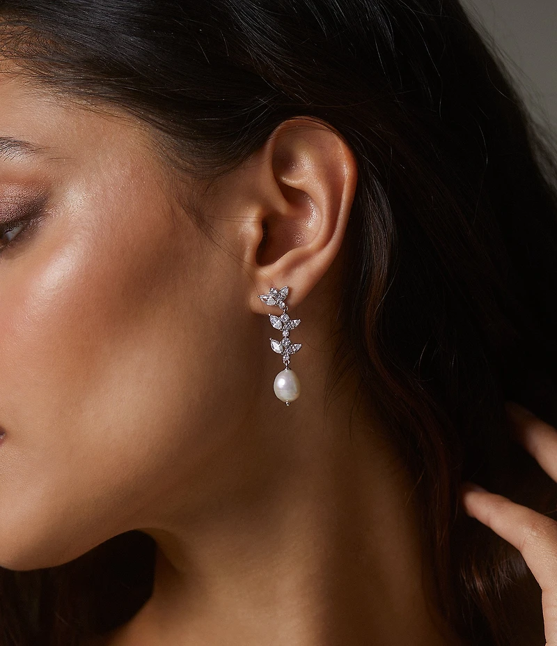 Nadri Ravish Freshwater Pearl CZ Linear Drop Earrings
