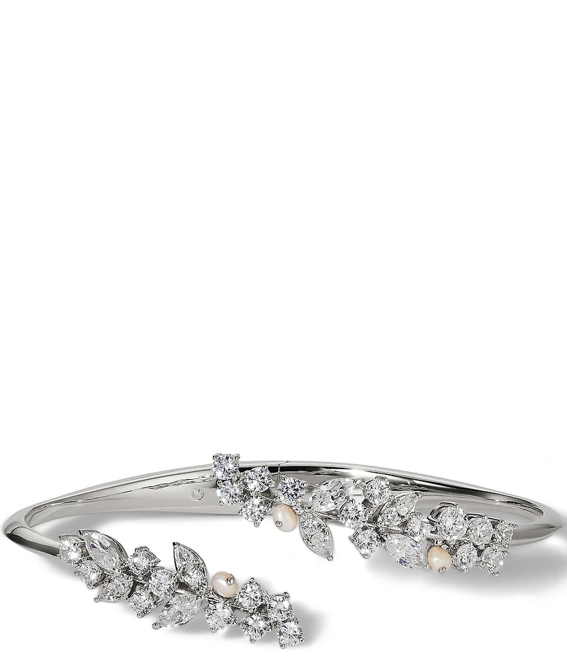 Nadri Ravish Laurel Freshwater Pearl CZ Bypass Cuff Bracelet