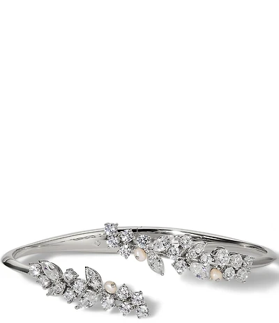 Nadri Ravish Laurel Freshwater Pearl CZ Bypass Cuff Bracelet