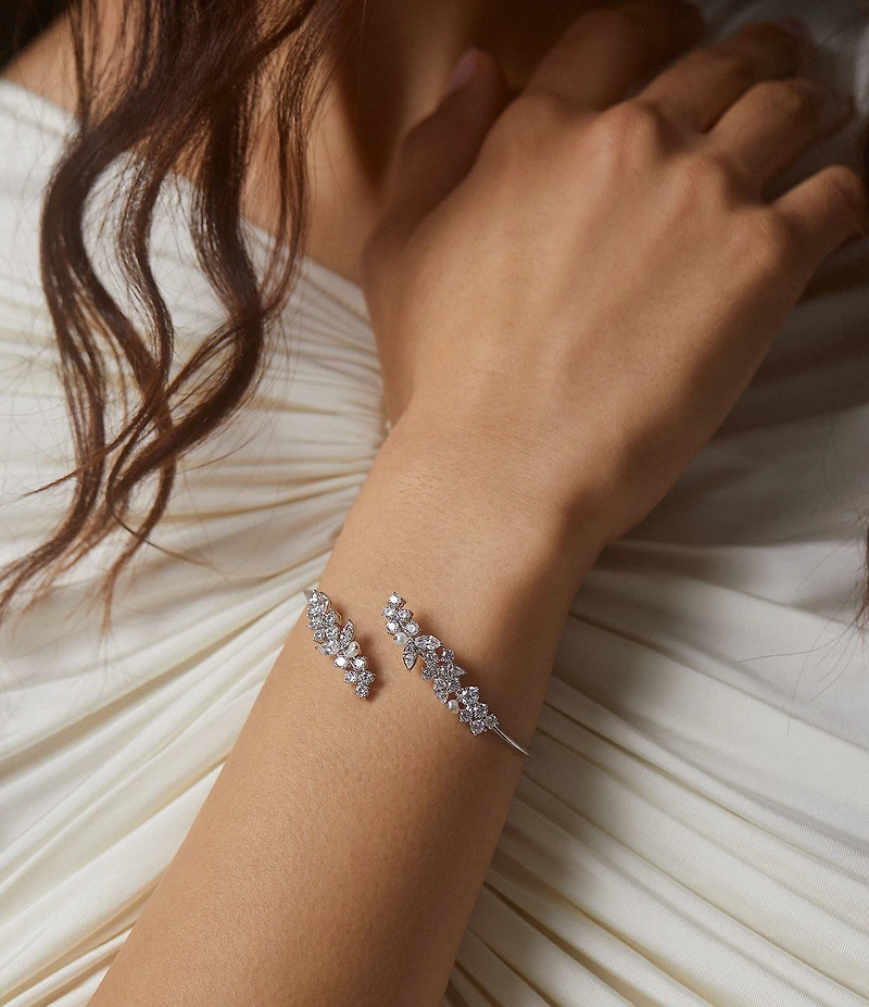 Nadri Ravish Laurel Freshwater Pearl CZ Bypass Cuff Bracelet
