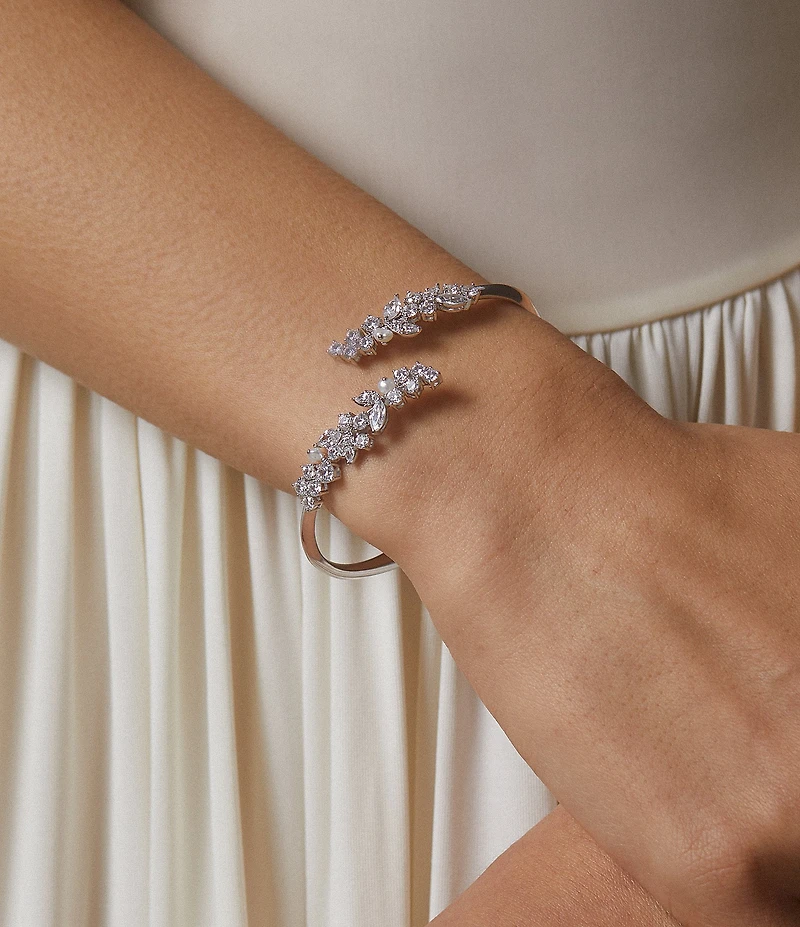Nadri Ravish Laurel Freshwater Pearl CZ Bypass Cuff Bracelet