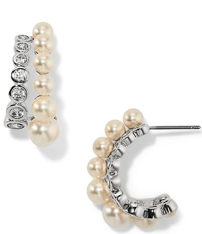Nadri Under The Sea Double Row Pearl Hoop Earrings