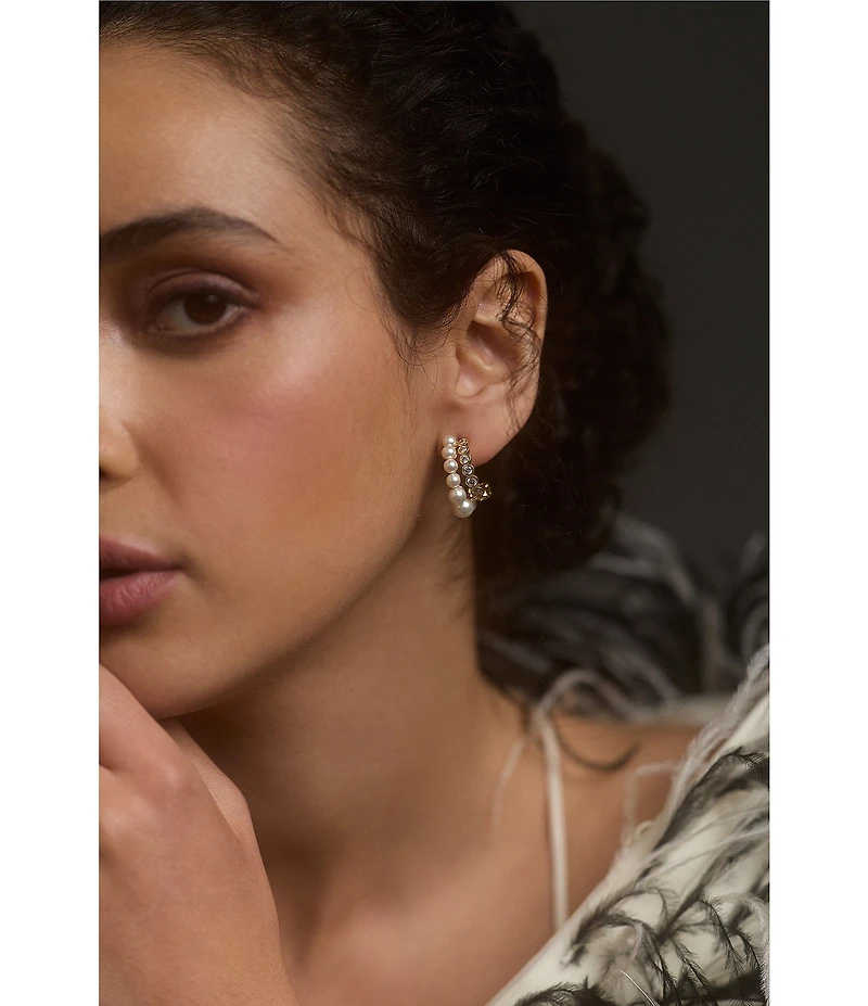 Nadri Under The Sea Double Row Pearl Hoop Earrings
