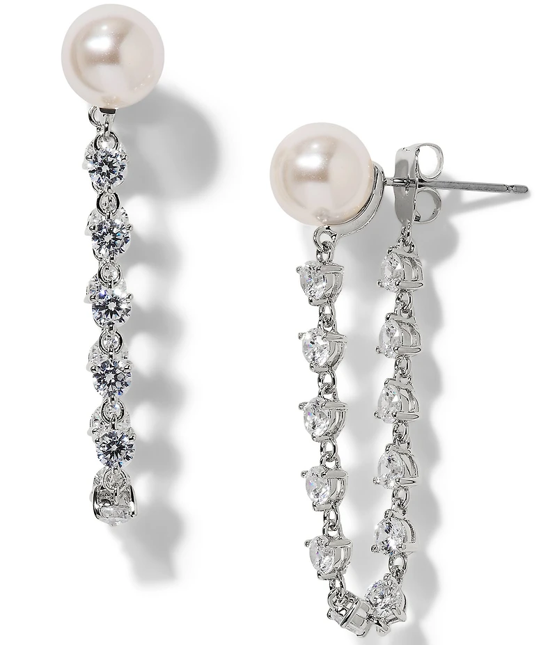 Nadri Venus CZ Pearl Front Back Earrings