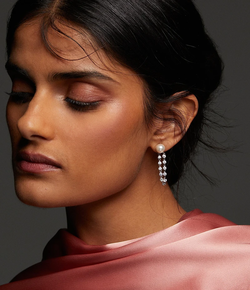 Nadri Venus CZ Pearl Front Back Earrings