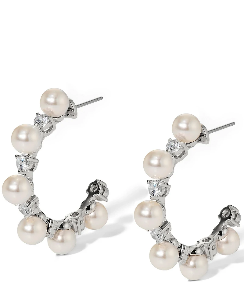 Nadri Venus Pearl C Hoop Earrings