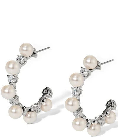 Nadri Venus Pearl C Hoop Earrings