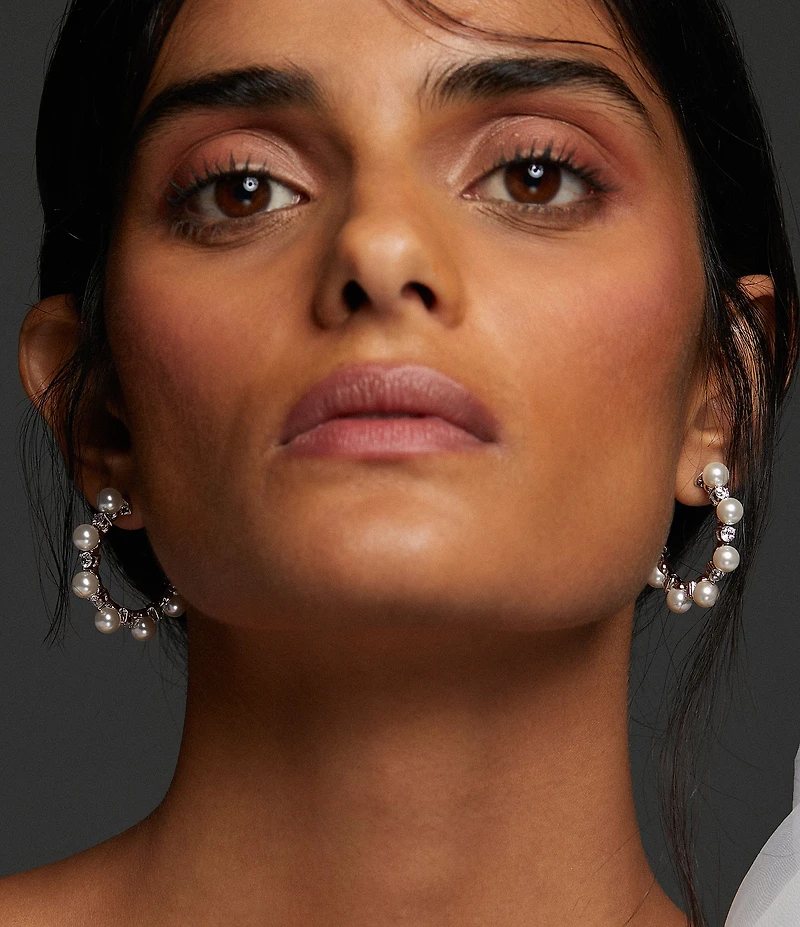 Nadri Venus Pearl C Hoop Earrings