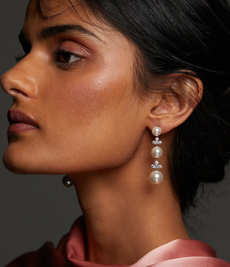 Nadri Venus Pearl Linear Earrings