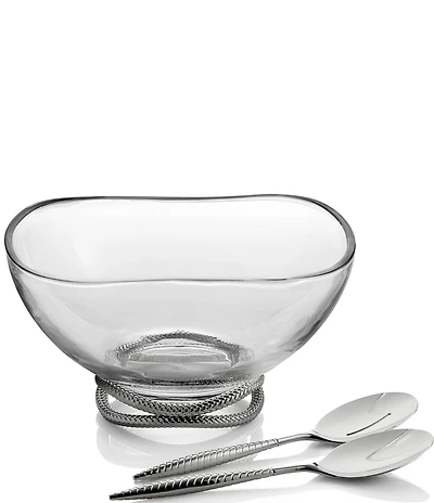 Nambe Braid Glass Salad Bowl with Servers