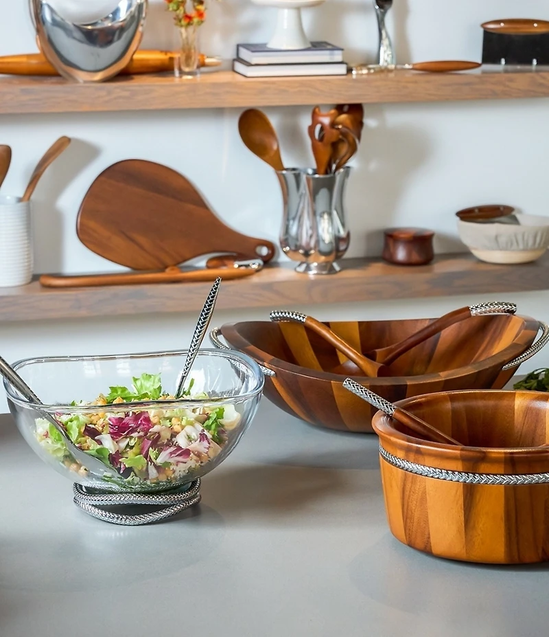 Nambe Braid Glass Salad Bowl with Servers