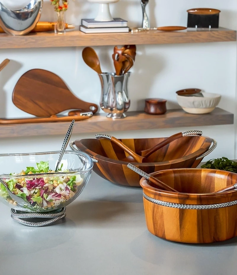 Nambe Braid Salad Bowl with Servers