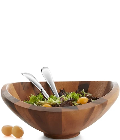 Nambe Butterfly Acacia Wood Bowl With Servers