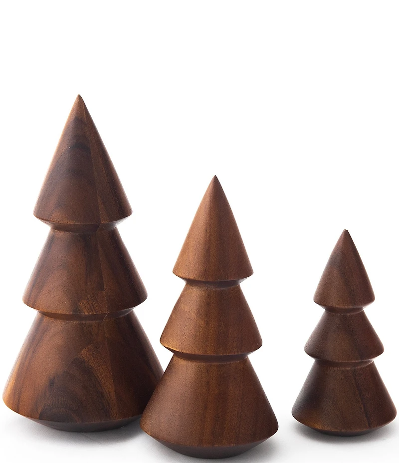 Nambe Holiday Acacia Wood Modern Tree Trio Set